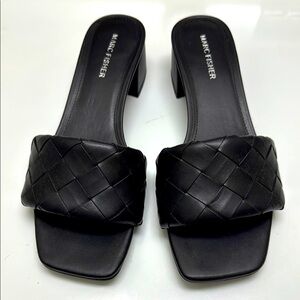 Marc Fisher Black Woven Slide Sandals